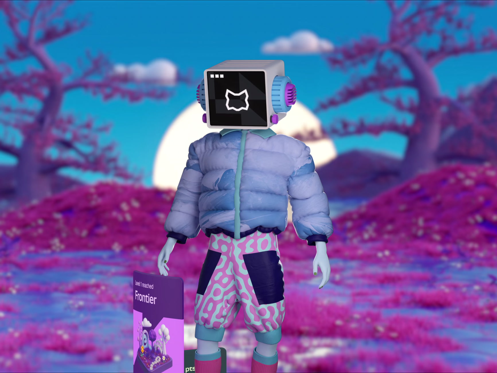 MetaMask Rewards character in a purple landscape